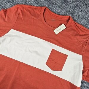 LL Bean Signature Mens‎ XXL T-Shirt Rust Orange Cream Colorblock Pocket Tee NWT